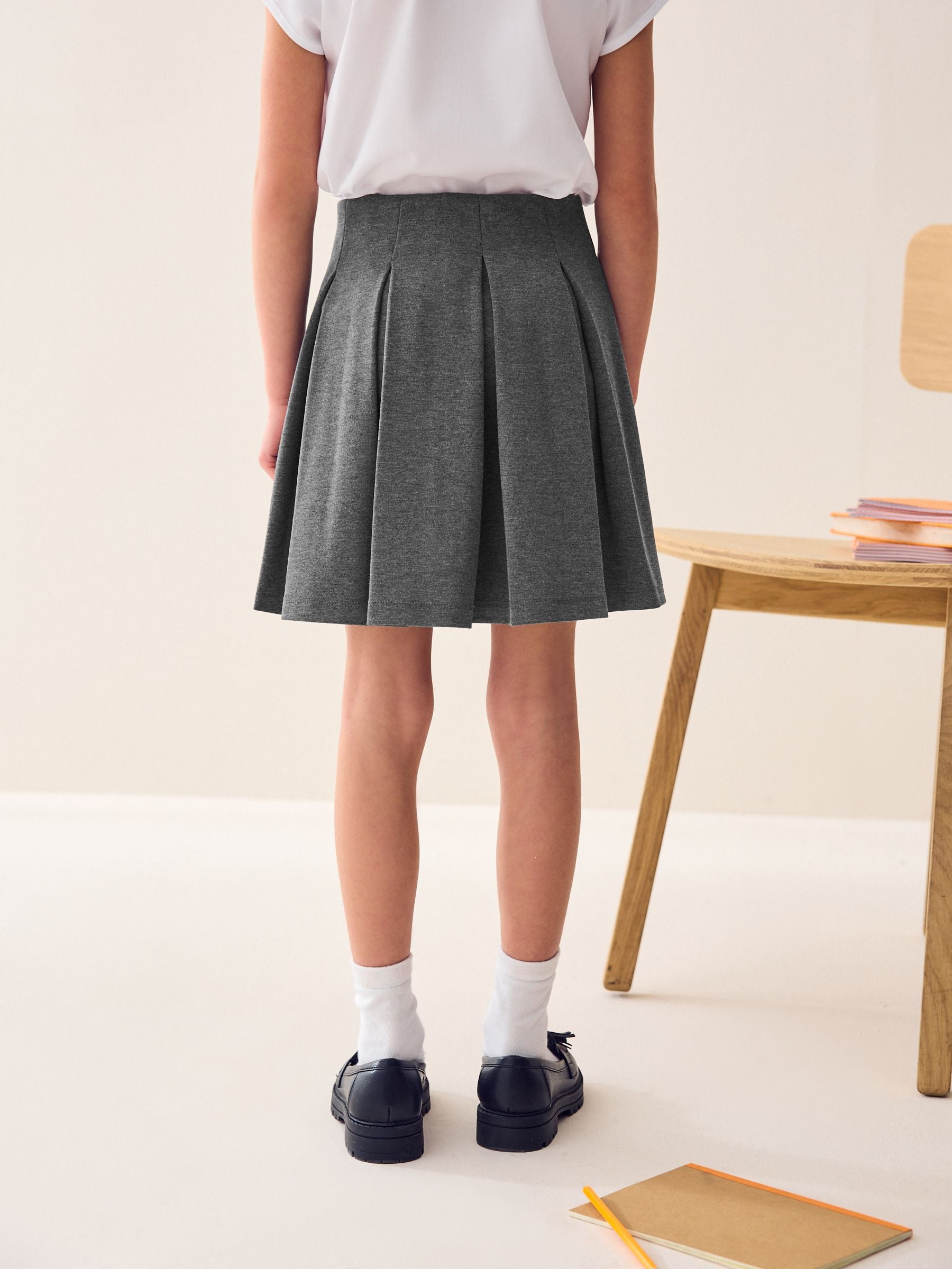 Buy Grey Pull on Jersey Stretch Pleated School Skirt (3-17yrs