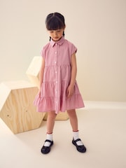 Rojo - Cotton Rich School Gingham Tiered Shirt Collar Dress (3-14yrs) - Imagen 1 de 4