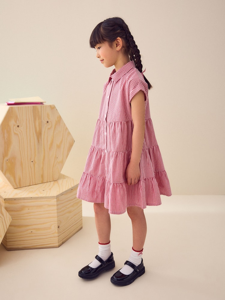 Rojo - Cotton Rich School Gingham Tiered Shirt Collar Dress (3-14yrs) - Imagen 2 de 4