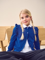 Blue Cotton Rich Frill Shoulder School Cardigan (3-16yrs) - Image 1 of 7