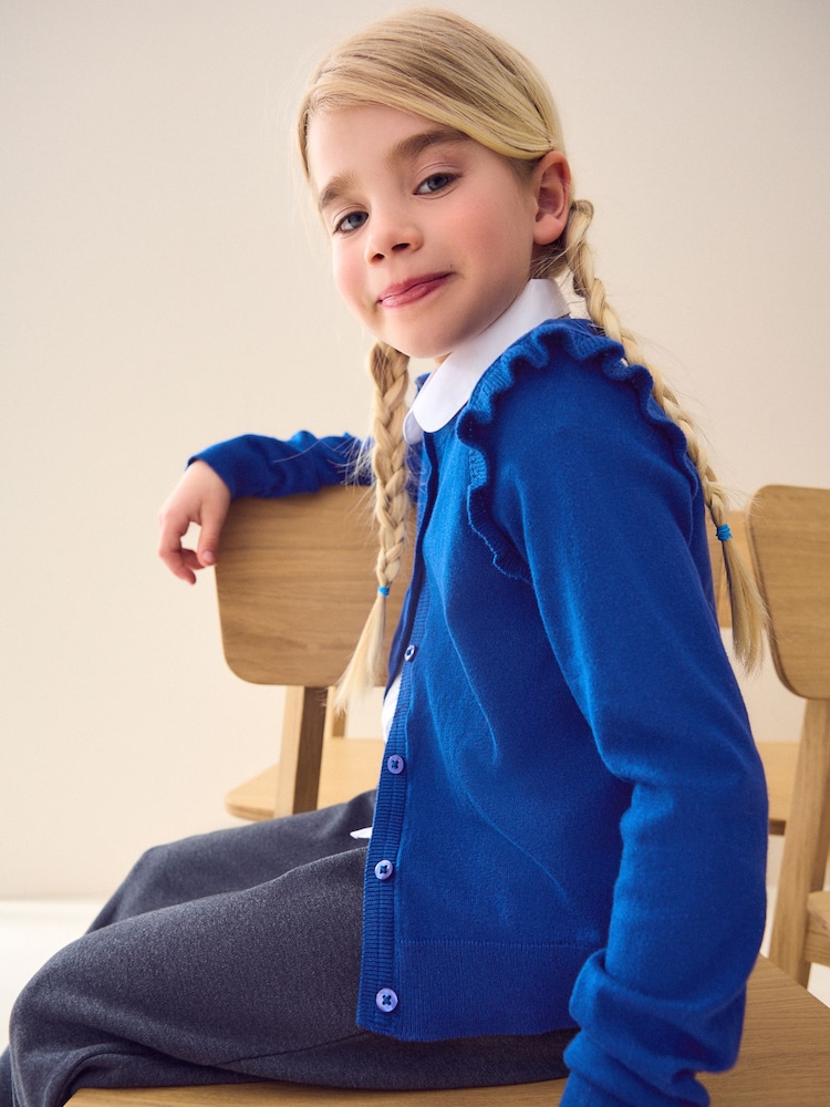 Blue Cotton Rich Frill Shoulder School Cardigan (3-16yrs) - Image 2 of 7