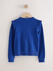 Blue Cotton Rich Frill Shoulder School Cardigan (3-16yrs) - Image 5 of 7