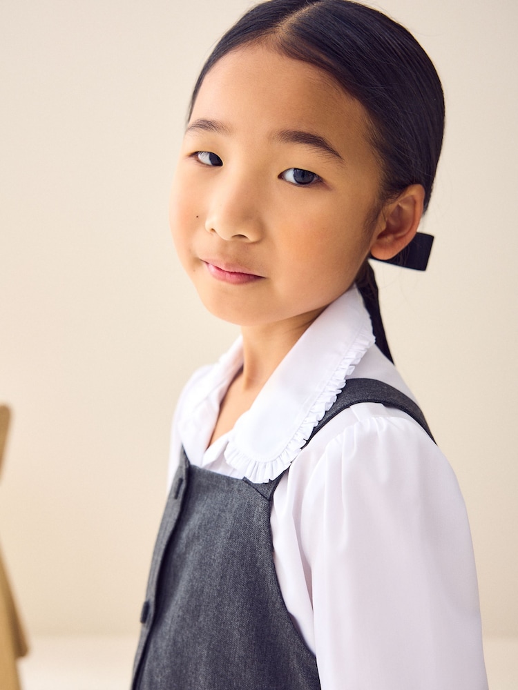 Grau - Button Front Embroidered Pinafore School Dress (3-14yrs) - Bild 2 von 9