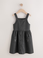 Grey Button Front Embroidered Pinafore School Dress (3-14yrs) - Image 1 of 4