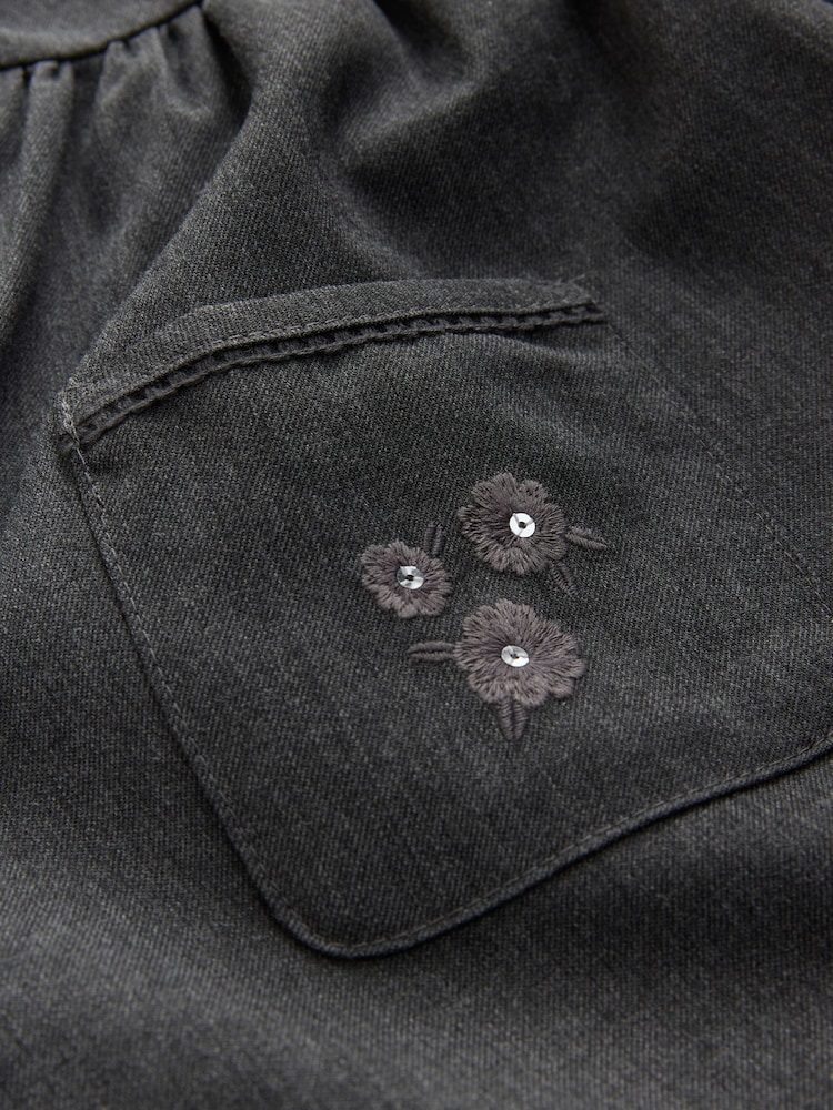 Grey Button Front Embroidered Pinafore School Dress (3-14yrs) - Image 4 of 4