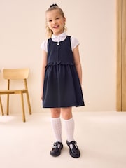 Navy Blue Zip Front Frill Waist School Pinafore Dress (3-14yrs) - Image 1 of 3