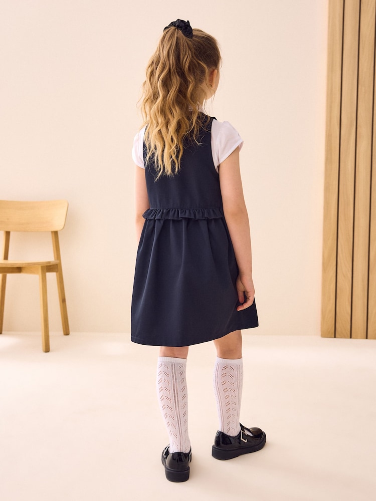 Navy Blue Zip Front Frill Waist School Pinafore Dress (3-14yrs) - Image 3 of 3