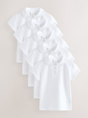 White Cotton Stretch Frill Collar School Polo Tops 5 Pack (3-16yrs) - Image 1 of 5