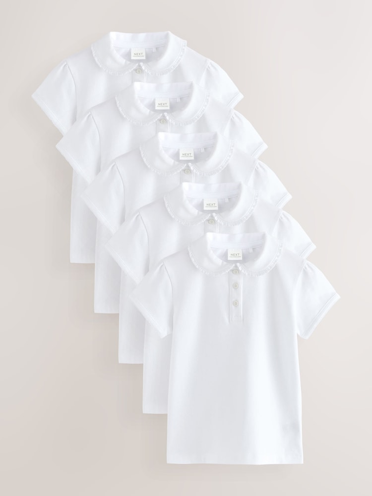 White Cotton Stretch Frill Collar School Polo Tops 5 Pack (3-16yrs) - Image 1 of 5