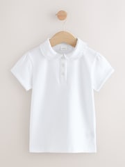 White Cotton Stretch Frill Collar School Polo Tops 5 Pack (3-16yrs) - Image 2 of 5