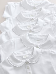 White Cotton Stretch Frill Collar School Polo Tops 5 Pack (3-16yrs) - Image 4 of 5