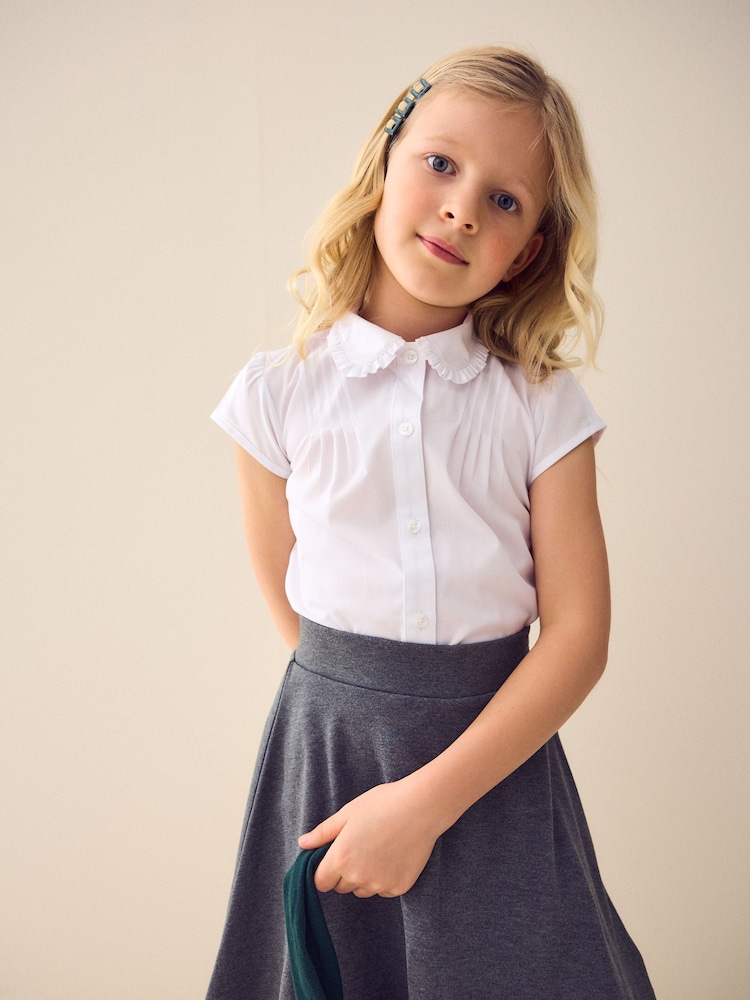 White Short Sleeve Ruffle Collar School Shirt (3-15yrs) - Image 1 of 8