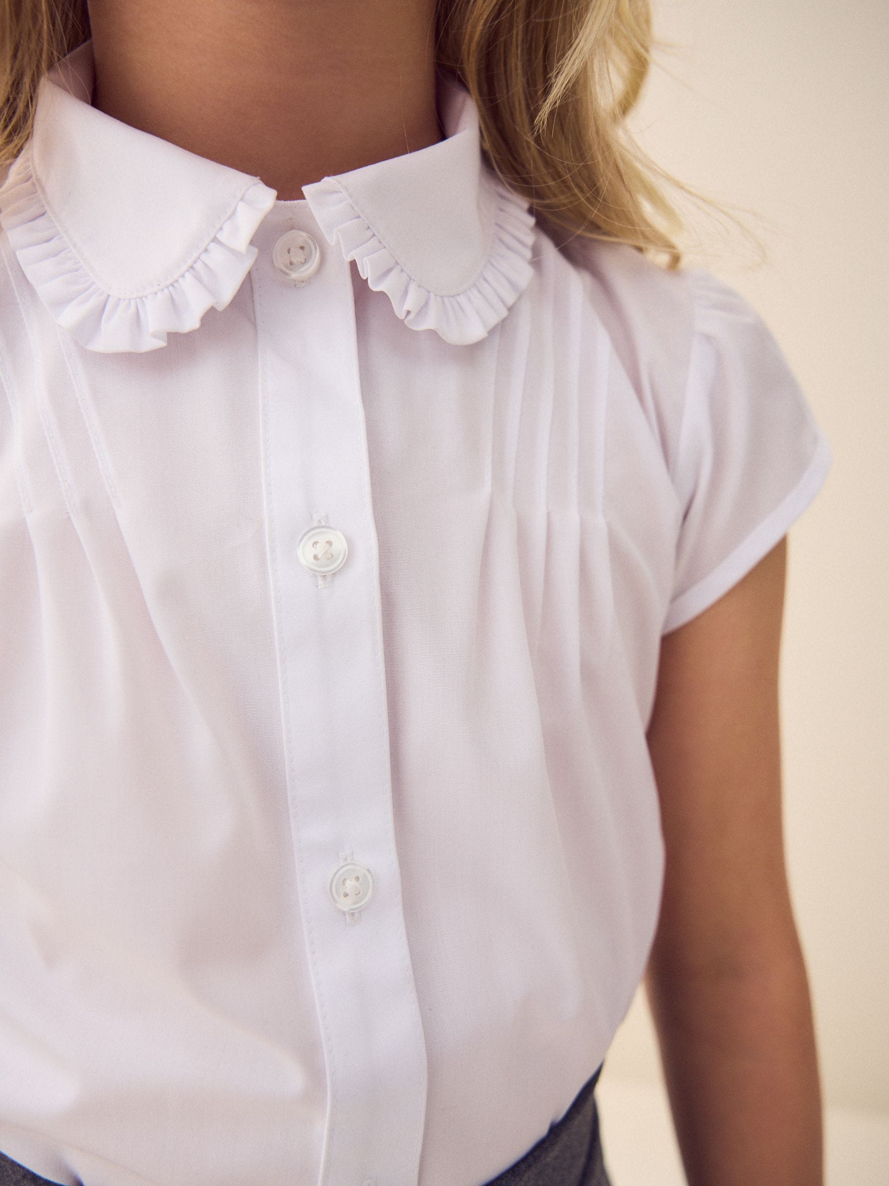 Buy White - Girls Short Sleeve Ruffle Collar School Shirt (3-15yrs