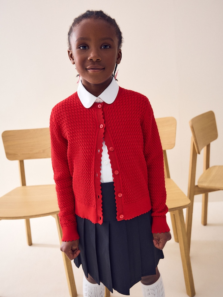 rdeča - Cable Knit School Cardigan (3-16yrs) - Slika 1 iz 7