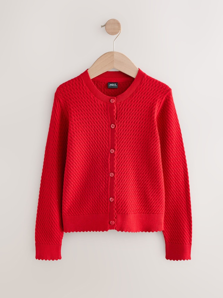 Buy Red Cotton Rich Cable Knit School Cardigan (3-16yrs) from the