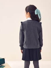 Grey Cotton Rich Frill Shoulder School Cardigan (3-16yrs) - Image 3 of 9