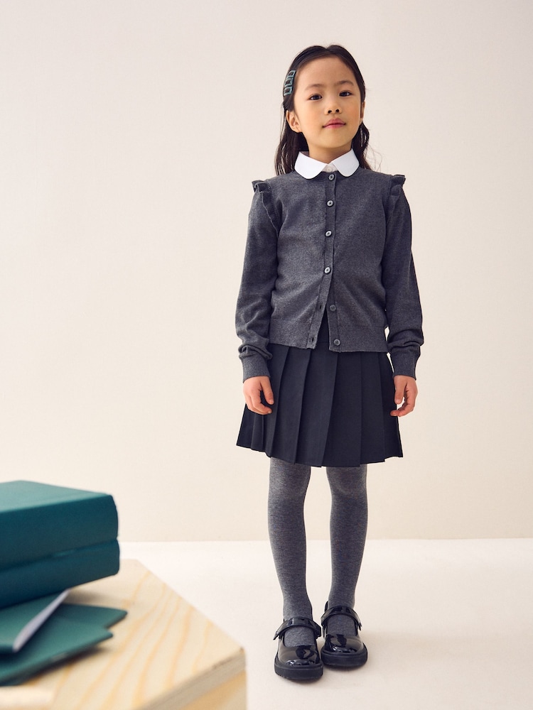 Buy Grey Cotton Rich Frill Shoulder School Cardigan (3-16yrs) from
