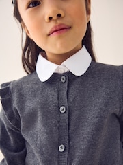 Grey Cotton Rich Frill Shoulder School Cardigan (3-16yrs) - Image 5 of 9