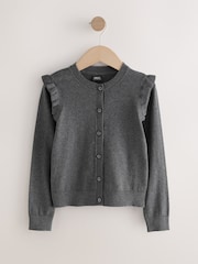 Grey Cotton Rich Frill Shoulder School Cardigan (3-16yrs) - Image 6 of 9