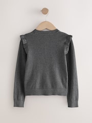 Grey Cotton Rich Frill Shoulder School Cardigan (3-16yrs) - Image 7 of 9