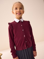 Burgundy Red Cotton Rich Frill Shoulder School Cardigan (3-16yrs) - Image 1 of 8