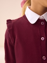 Burgundy Red Cotton Rich Frill Shoulder School Cardigan (3-16yrs) - Image 2 of 8