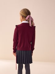 Burgundy Red Cotton Rich Frill Shoulder School Cardigan (3-16yrs) - Image 3 of 8