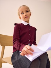 Burgundy Red Cotton Rich Frill Shoulder School Cardigan (3-16yrs) - Image 4 of 8
