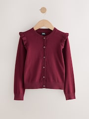 Burgundy Red Cotton Rich Frill Shoulder School Cardigan (3-16yrs) - Image 5 of 8