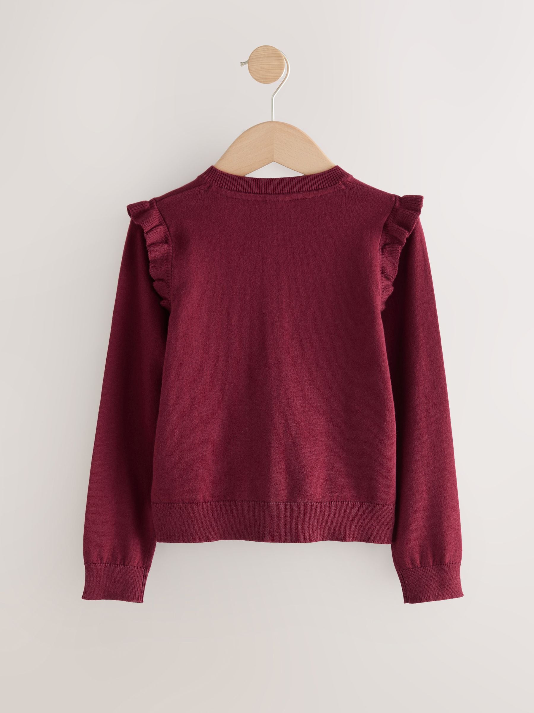 Buy Burgundy Red Cotton Rich Frill Shoulder School Cardigan (3