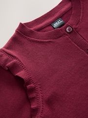 Burgundy Red Cotton Rich Frill Shoulder School Cardigan (3-16yrs) - Image 7 of 8
