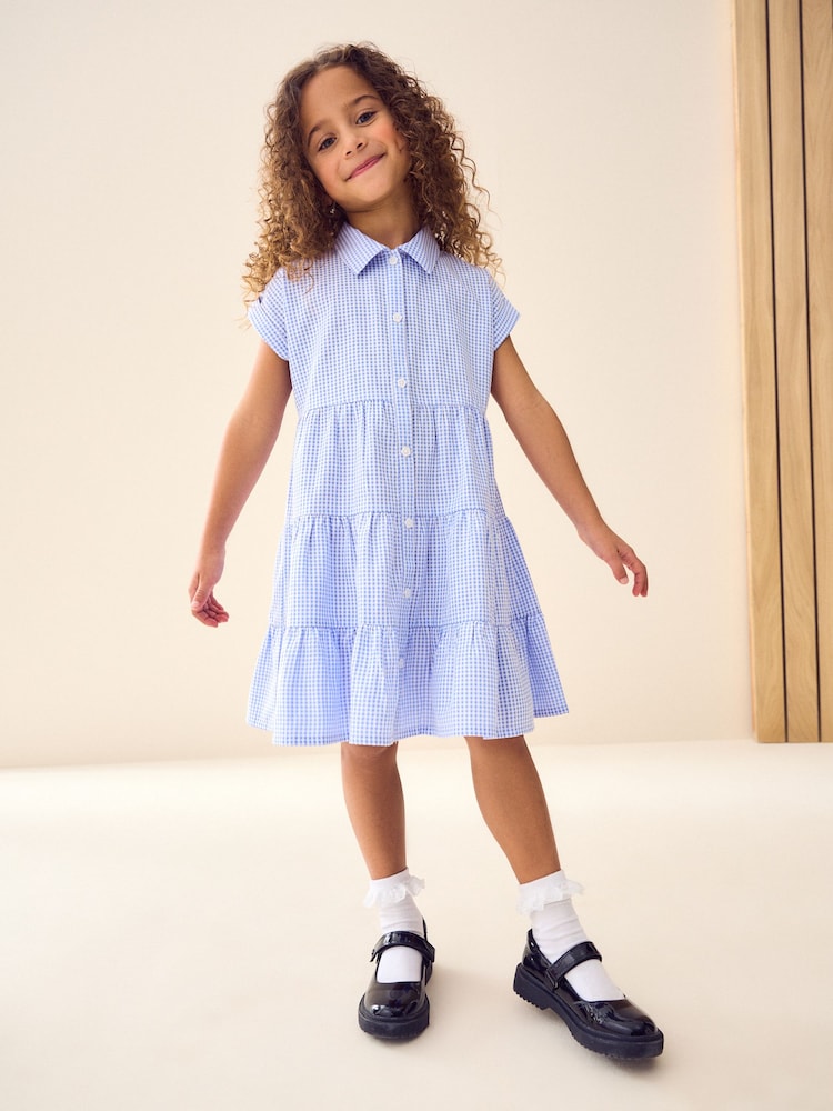 Azul - Cotton Rich School Gingham Tiered Shirt Collar Dress (3-14yrs) - Imagen 1 de 1