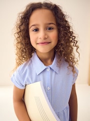 Blau - Hemdkragenkleid in gestuftem Design mit hohem Baumwollanteil und Gingham-Karomuster (3–14 Jahre) - Bild 2 von 4