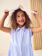 Blau - Hemdkragenkleid in gestuftem Design mit hohem Baumwollanteil und Gingham-Karomuster (3–14 Jahre) - Bild 4 von 4