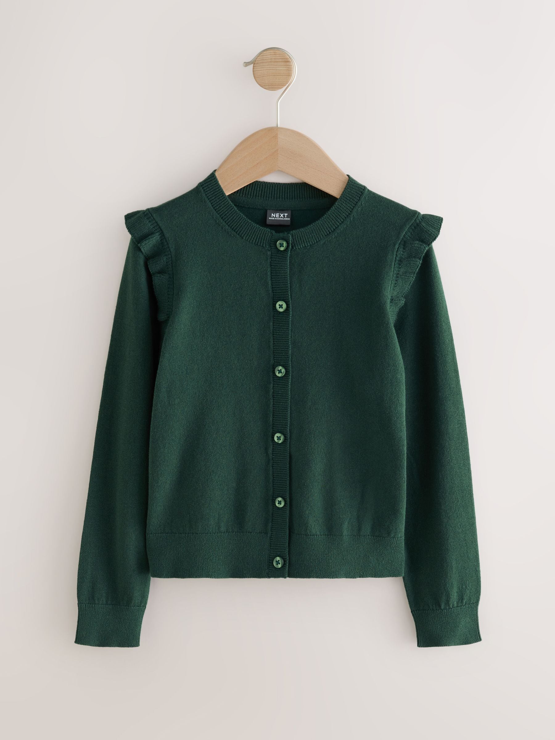 Buy Green Cotton Rich Frill Shoulder School Cardigan (3-16yrs