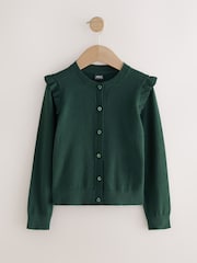 Green Cotton Rich Frill Shoulder School Cardigan (3-16yrs) - Image 4 of 7