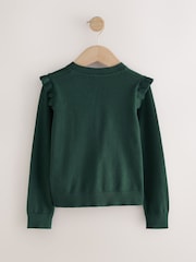 Green Cotton Rich Frill Shoulder School Cardigan (3-16yrs) - Image 5 of 7