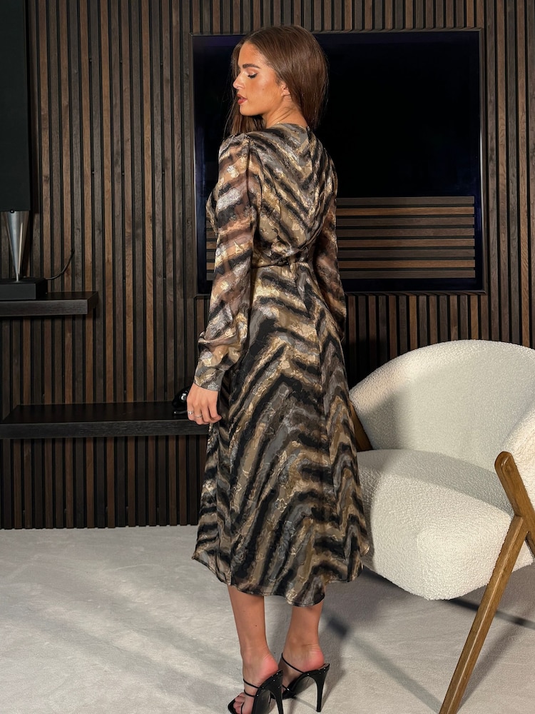 Girl In Mind Brown Cass Long Sleeve Midi Dress - Image 2 of 6 Girl In Mind Brown Cass Long Sleeve Midi Dress - Image 2 of 6
