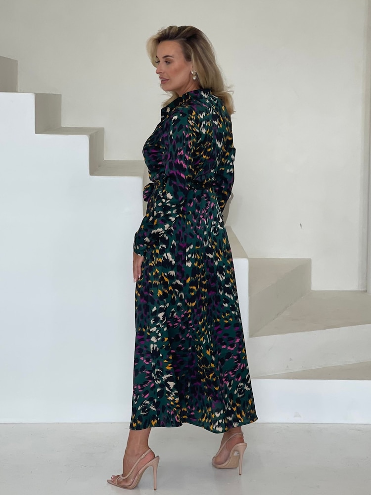 Girl In Mind Green Animal Brielle Shirt Maxi Dress - Image 2 of 3