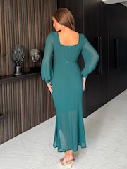 Girl In Mind Green Mina Sweetheart Ruched Detail Midi Dress - Image 3 of 4