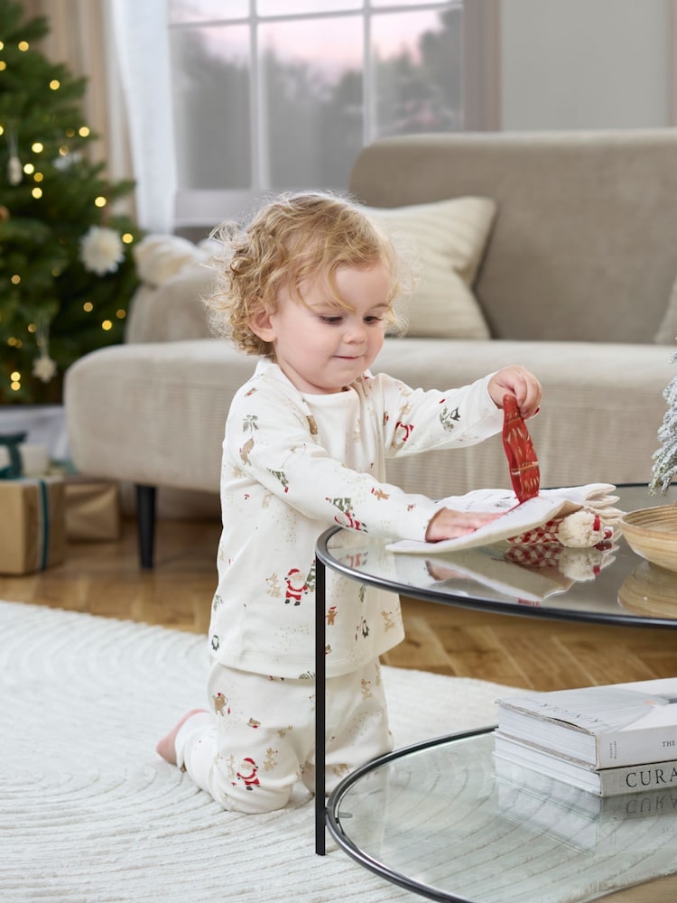 Mamas & Papas Night Before Christmas Print 100% Cotton White Pyjamas - Image 1 of 8