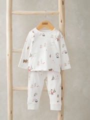 Mamas & Papas Night Before Christmas Print 100% Cotton White Pyjamas - Image 5 of 8