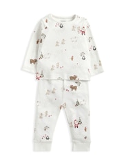 Mamas & Papas Night Before Christmas Print 100% Cotton White Pyjamas - Image 6 of 8