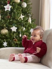 Mamas & Papas Red Ho Ho Ho Christmas 100% Cotton Cardigan and Leggings Set 2 Piece - Image 1 of 6