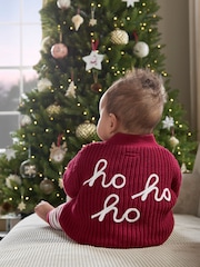 Mamas & Papas Red Ho Ho Ho Christmas 100% Cotton Cardigan and Leggings Set 2 Piece - Image 2 of 6