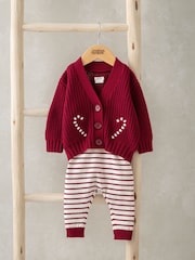 Mamas & Papas Red Ho Ho Ho Christmas 100% Cotton Cardigan and Leggings Set 2 Piece - Image 3 of 6