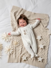 Mamas & Papas My First Christmas Velour White Sleepsuit - Image 1 of 4