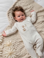 Mamas & Papas My First Christmas Velour White Sleepsuit - Image 2 of 4