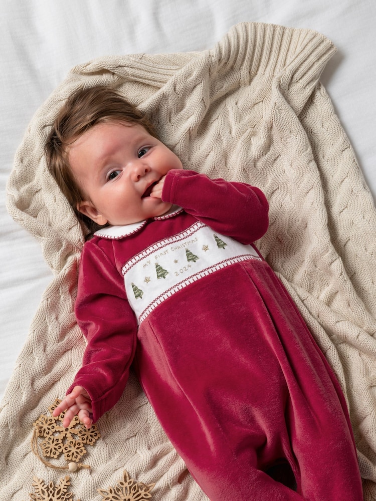 Mamas & Papas Rot Mein erster Weihnachts-Schlafanzug mit Kragen - Bild 1 von 3