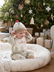 Mamas & Papas Little Pudding ChrIstmas Brown Romper and Hat Set - Image 1 of 5